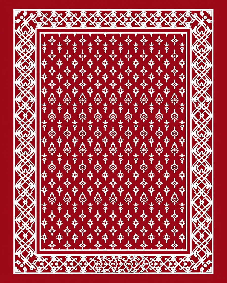 Crimson White Floral Bordered Rug