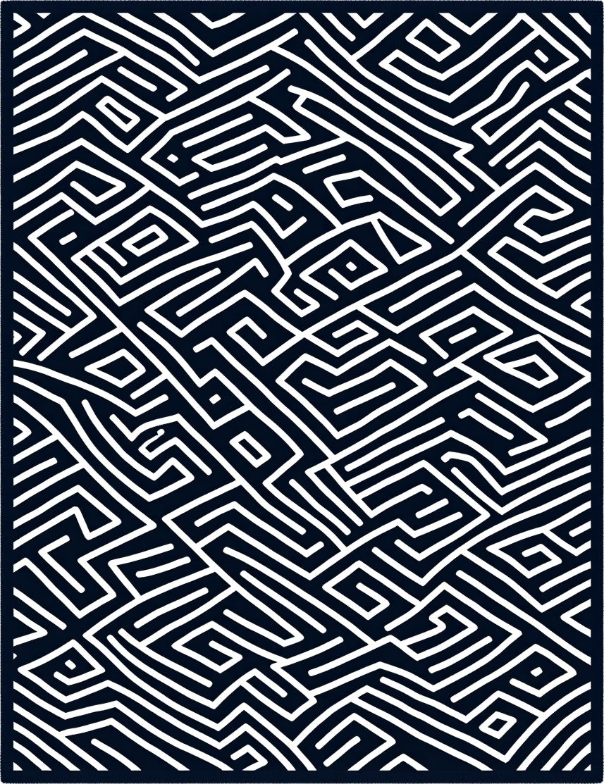 Minimalist White Maze Lines Rug