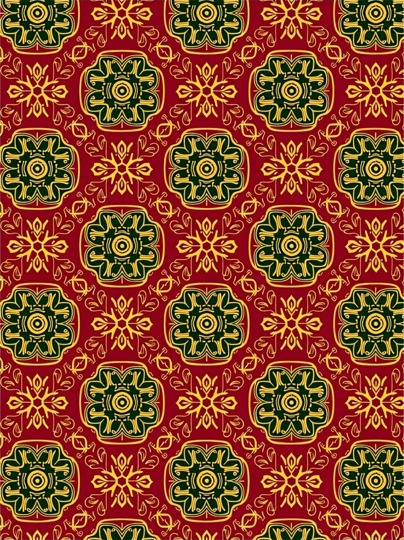 Deep Red Floral Medallion Yellow Background Rug