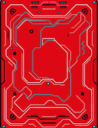 Crimson Circuit Board Geometric Lines Rug