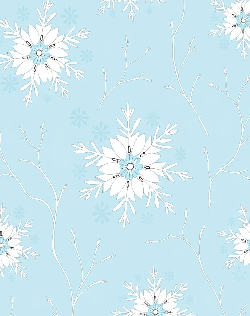 Light Blue Snowflake Branch Art Rug