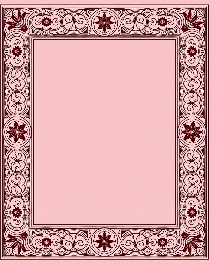Maroon Floral Scrollwork Border Rug