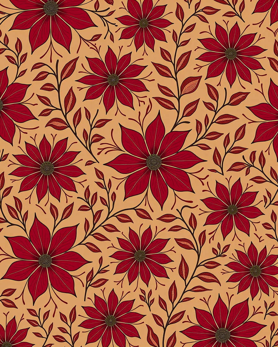 Crimson Floral Vine Meadow Rug