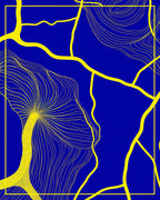 Cobalt Blue Yellow Kintsugi Lines Rug