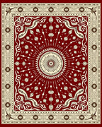 Deep Red Floral Sunburst Medallion Rug