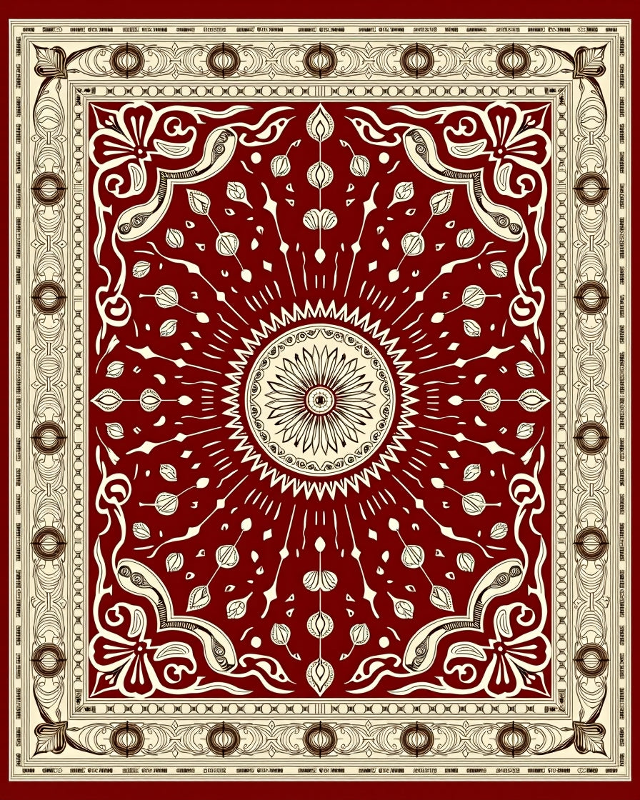 Deep Red Floral Sunburst Medallion Rug