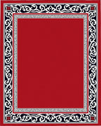 Crimson Red Black White Scroll Border Rug