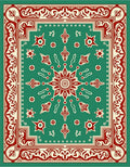 Red White Teal Ornamental Medallion Rug