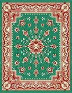 Red White Teal Ornamental Medallion Rug