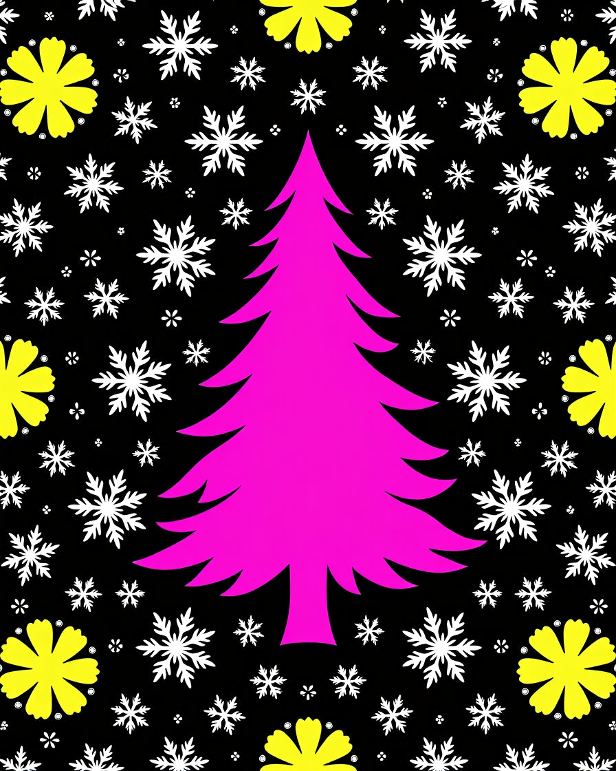 Bright Pink Christmas Tree Snowflakes Rug