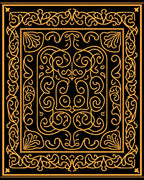 Ornate Golden Scrollwork Intricate Square Rug