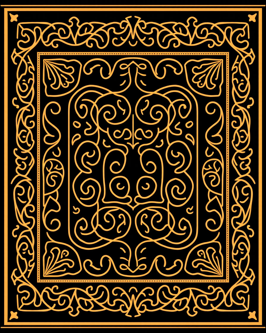 Ornate Golden Scrollwork Intricate Square Rug