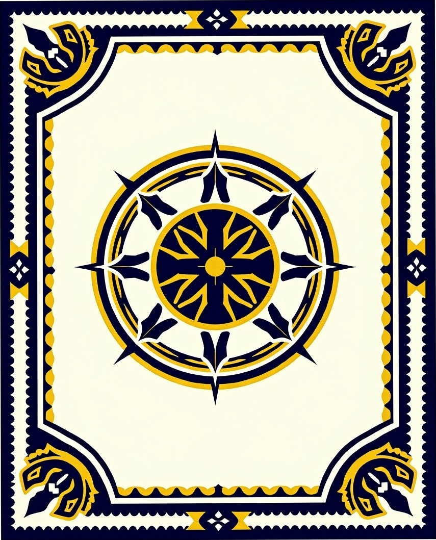 Nautical Navy Gold Compass Rose Rug