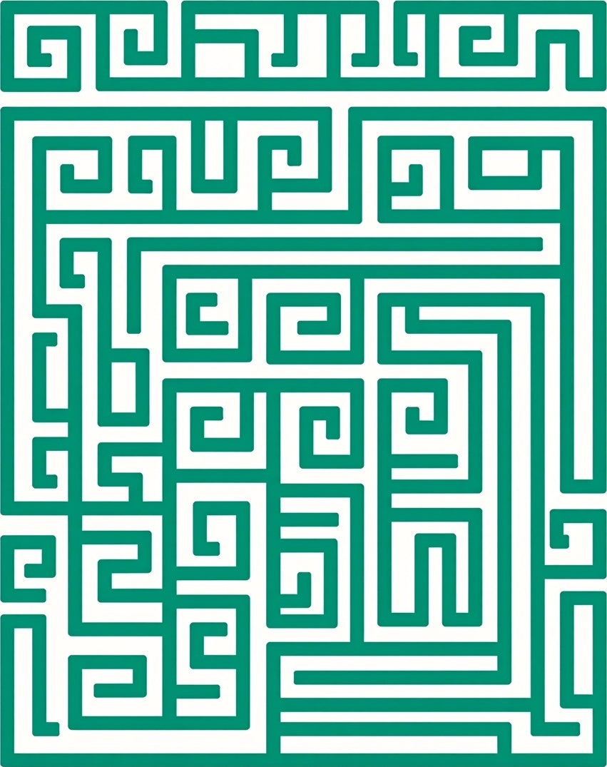 Teal Maze Geometric Labyrinth Rug
