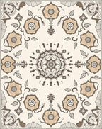 Vintage Beige Floral Mandala Rug