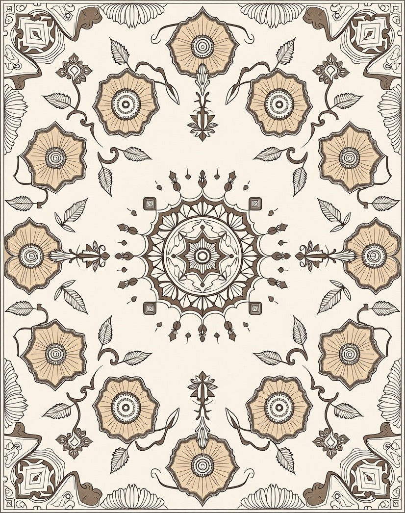 Vintage Beige Floral Mandala Rug