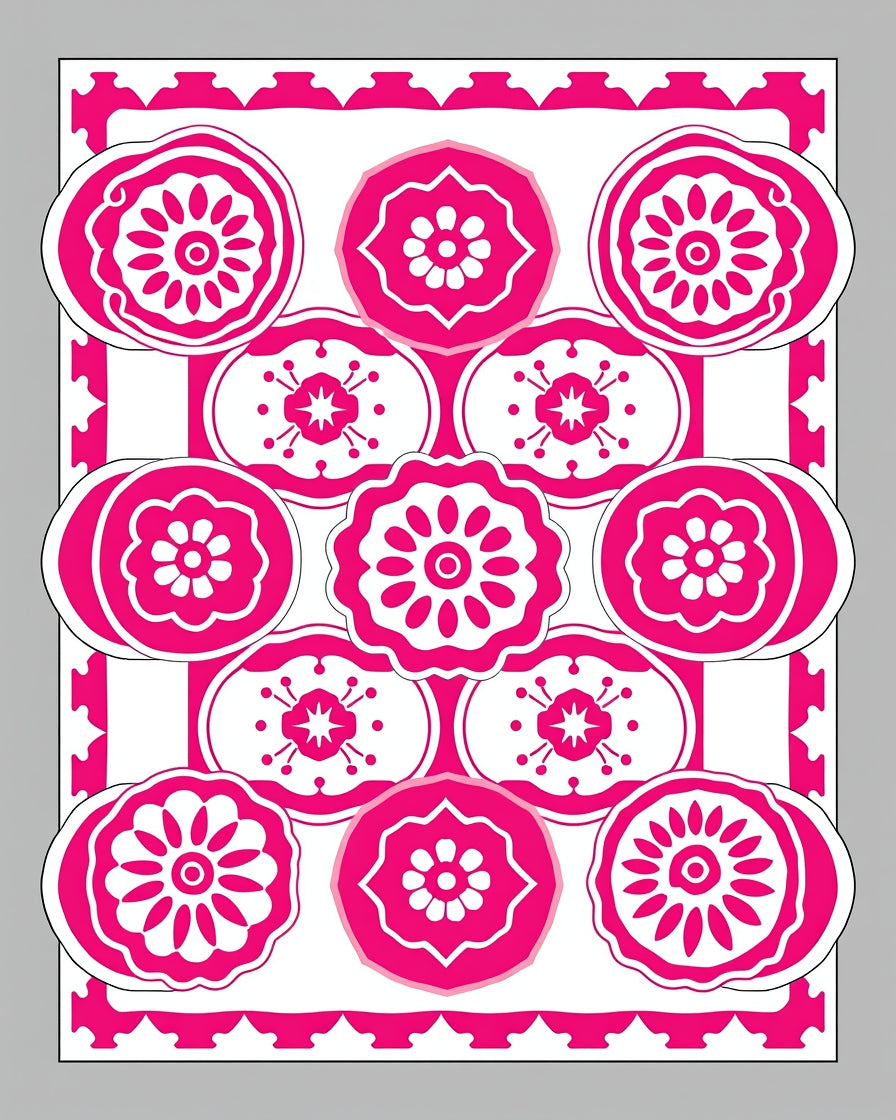 Vibrant Pink Floral Medallion Arrangement Rug