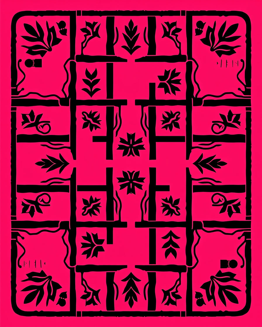 Bold Pink Floral Lattice Artwork Rug