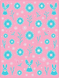 Pink Turquoise Whimsical Bunnies Floral Meadow Rug