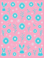 Pink Turquoise Whimsical Bunnies Floral Meadow Rug