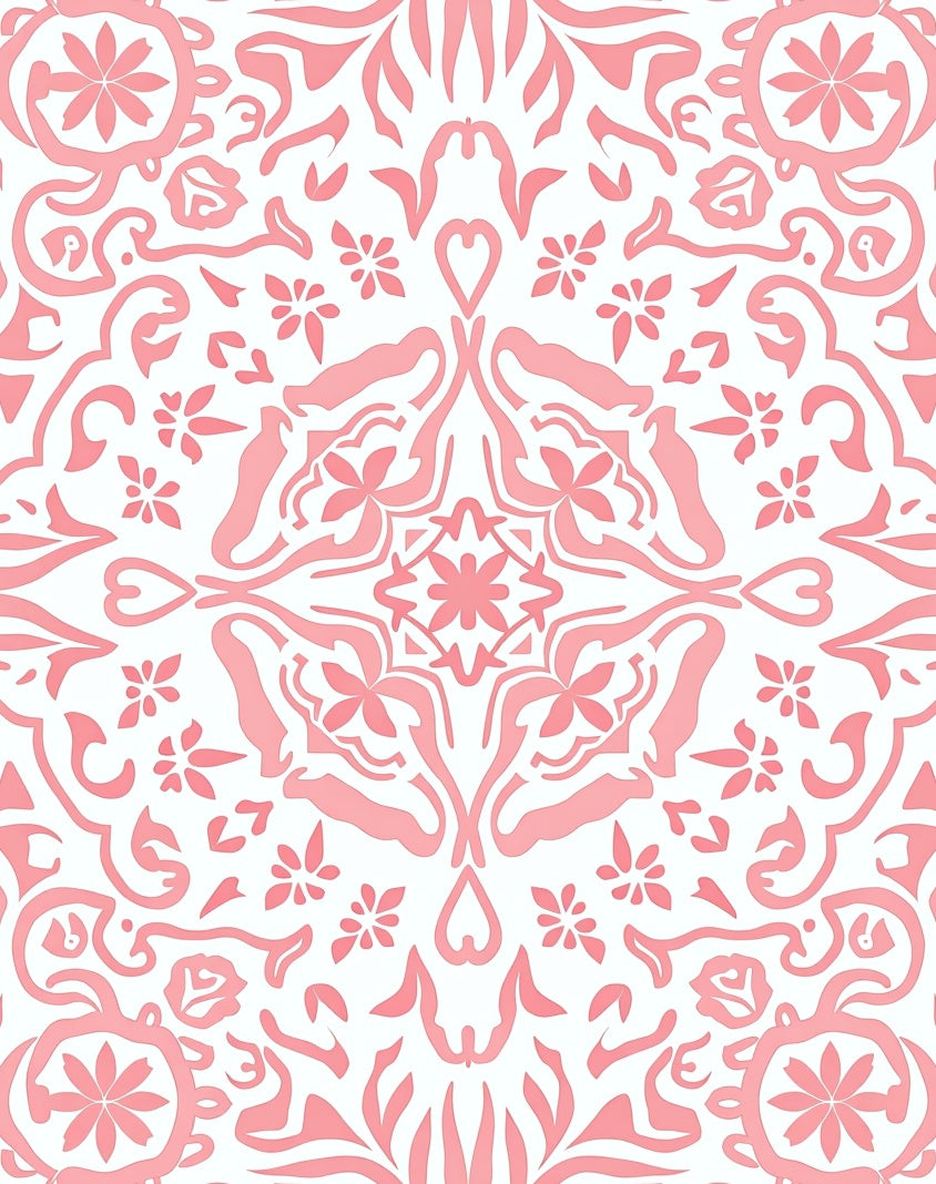 Sweet Pink Floral Scroll Medallion Rug