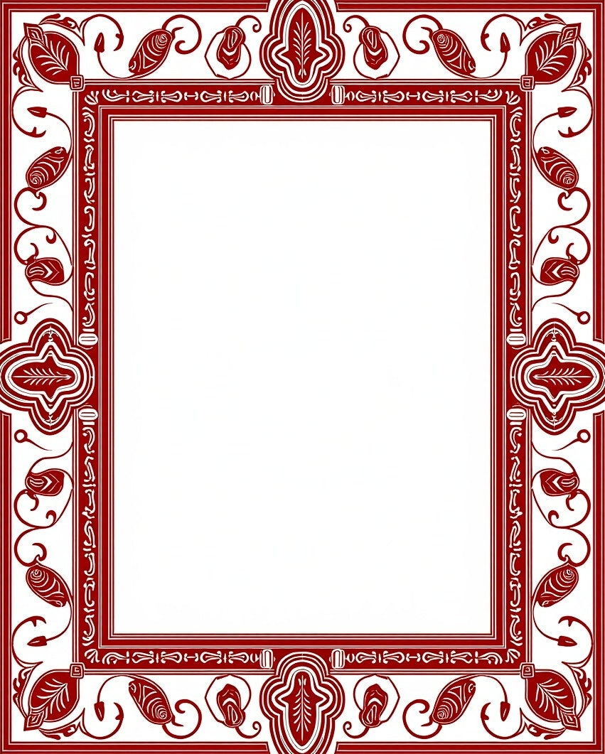 Crimson Red Floral Leaf Border Rug