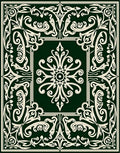 Dark Green Ivory Scrollwork Floral Rug