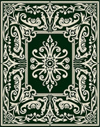 Dark Green Ivory Scrollwork Floral Rug