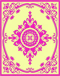 Bright Yellow Pink Floral Medallion Accent Rug