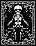 Ornate Black White Skeleton Border Rug