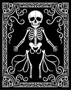 Ornate Black White Skeleton Border Rug
