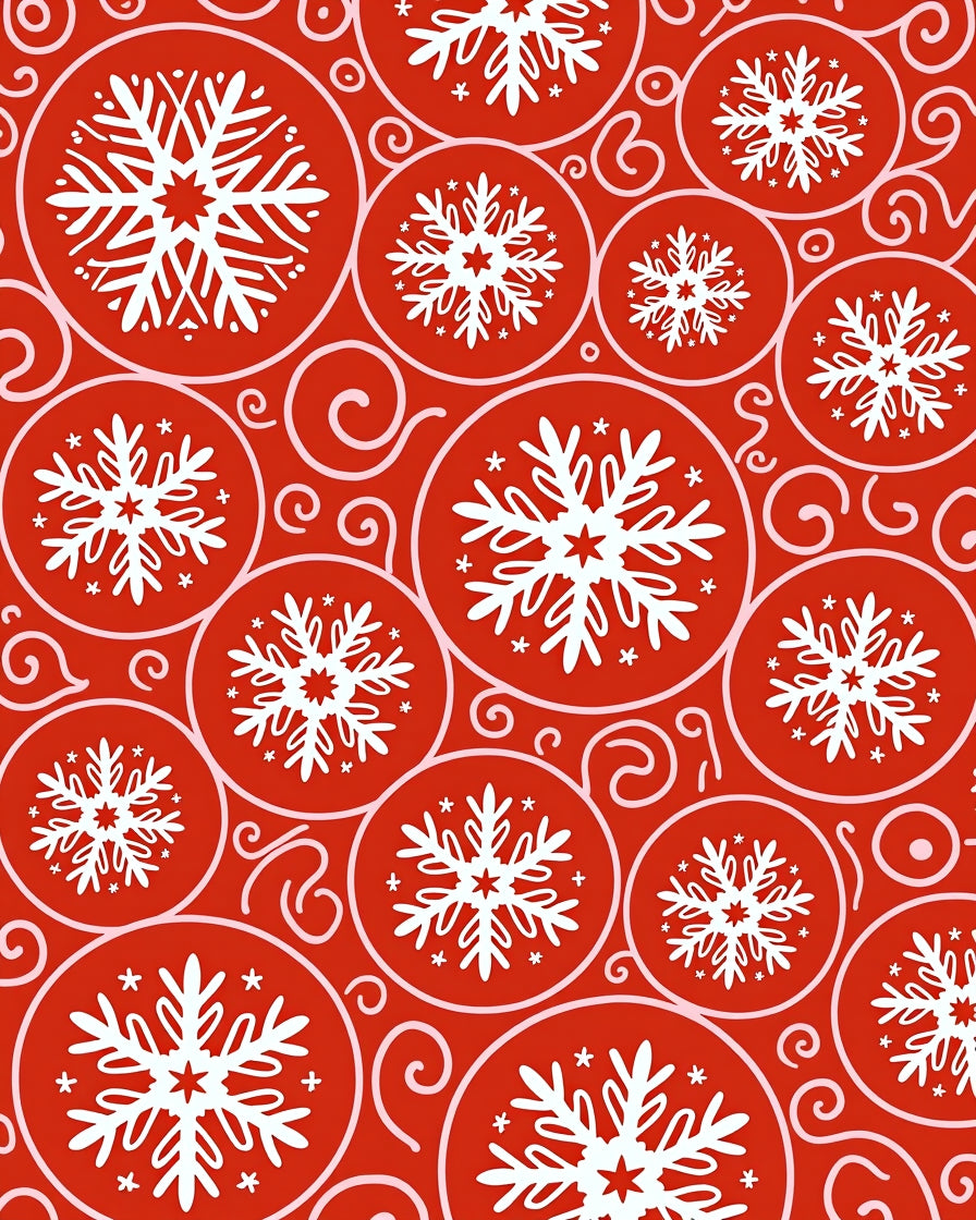 Crimson White Snowflake Circles Rug