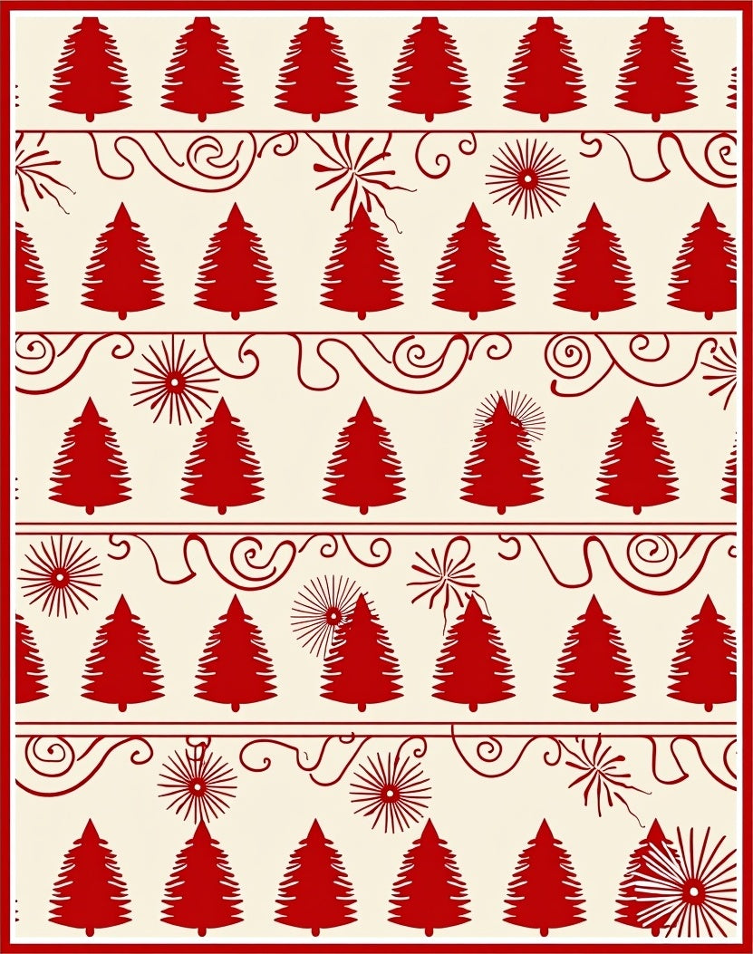 Red Pine Tree Holiday Border Rug