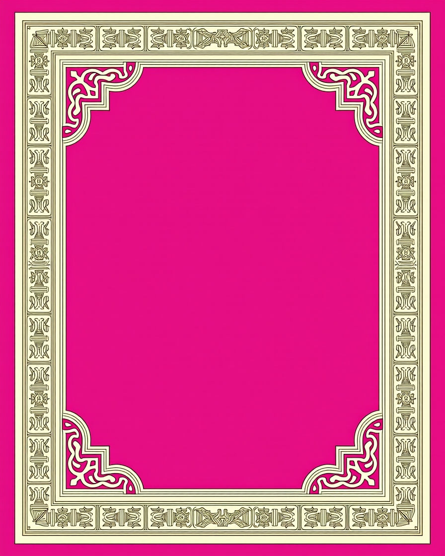 Vivid Magenta Geometric Medallion Border Rug
