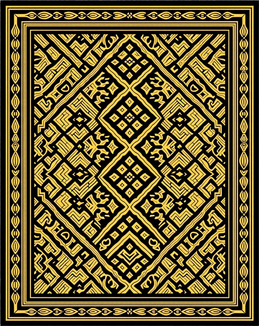Geometric Black Gold Diamond Medallion Rug
