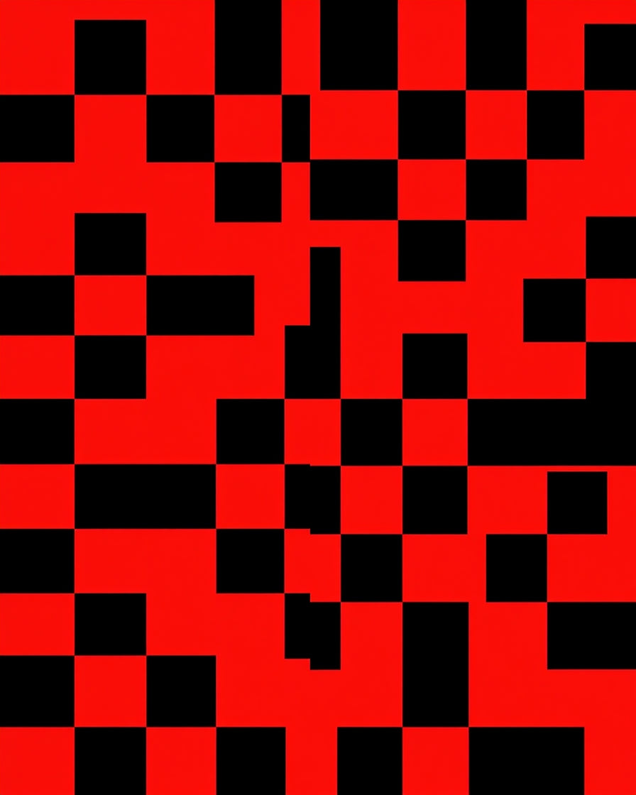 Crimson Black Checkerboard Fragment Rug