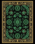 Ornate Black Gold Green Floral Rug