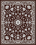 Dark Brown White Floral Medallion Scroll Rug