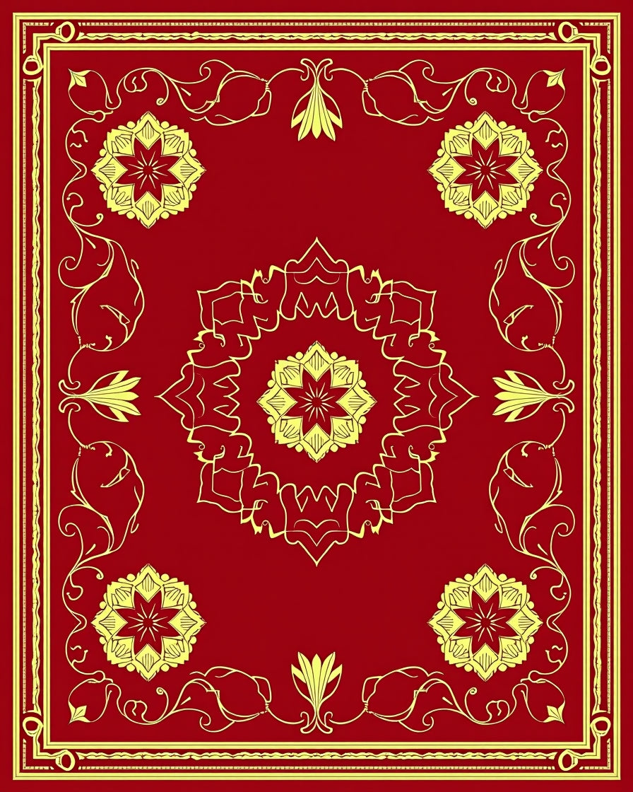 Crimson Yellow Floral Medallion Border Rug