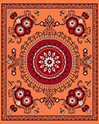 Vibrant Orange Red Floral Medallion Rug
