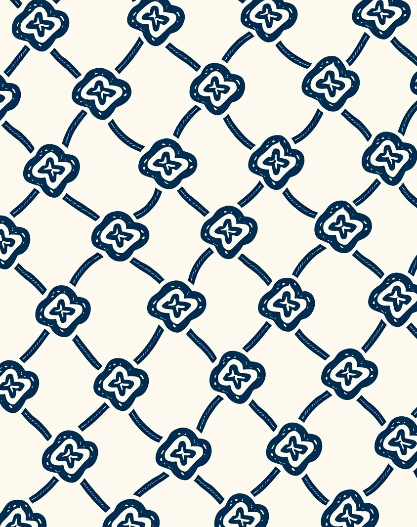 Navy Blue Quatrefoil Lattice Rug