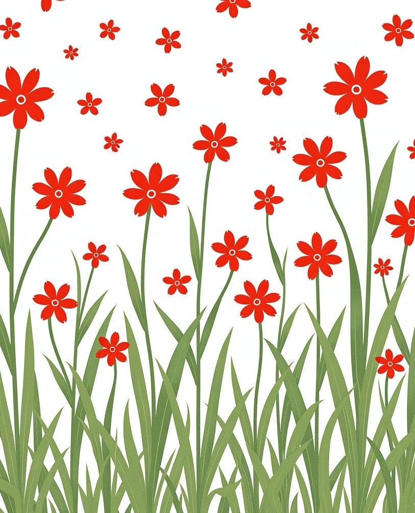 Red Blossoms Garden Scene Rug