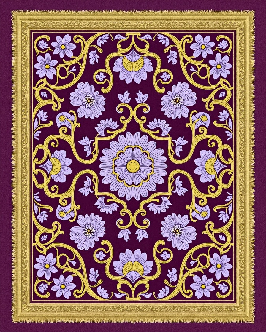 Purple Floral Garden Medallion Rug