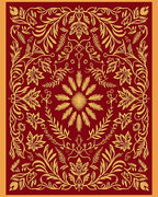 Regal Crimson Golden Floral Scroll Rug