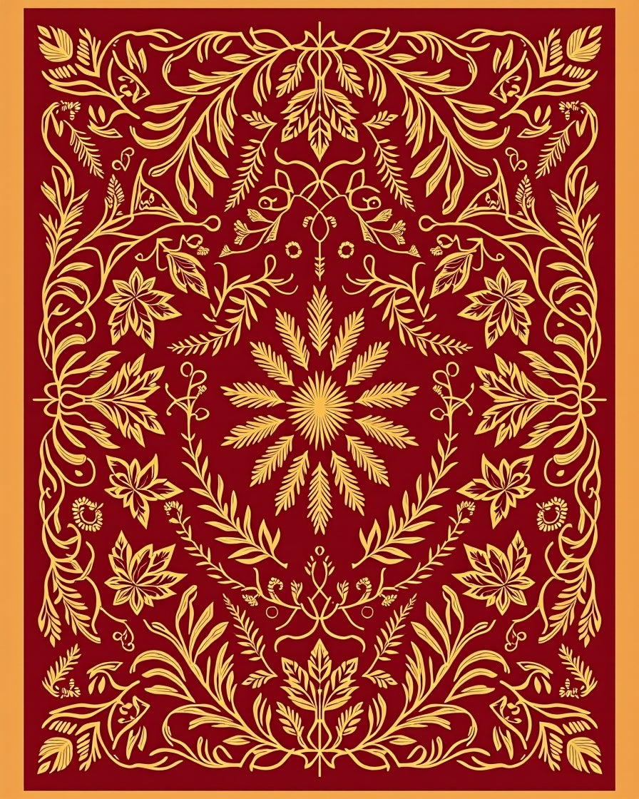 Regal Crimson Golden Floral Scroll Rug