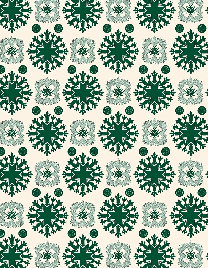 Emerald Snowflakes on Cream Background Rug