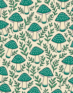 Teal Mushroom Leafy Woods Background Rug