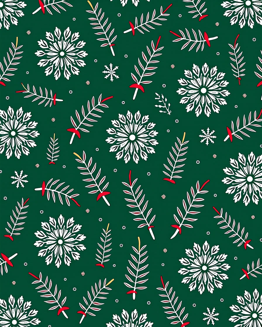 Green Winter Snowflake Branch Arrangement Rug