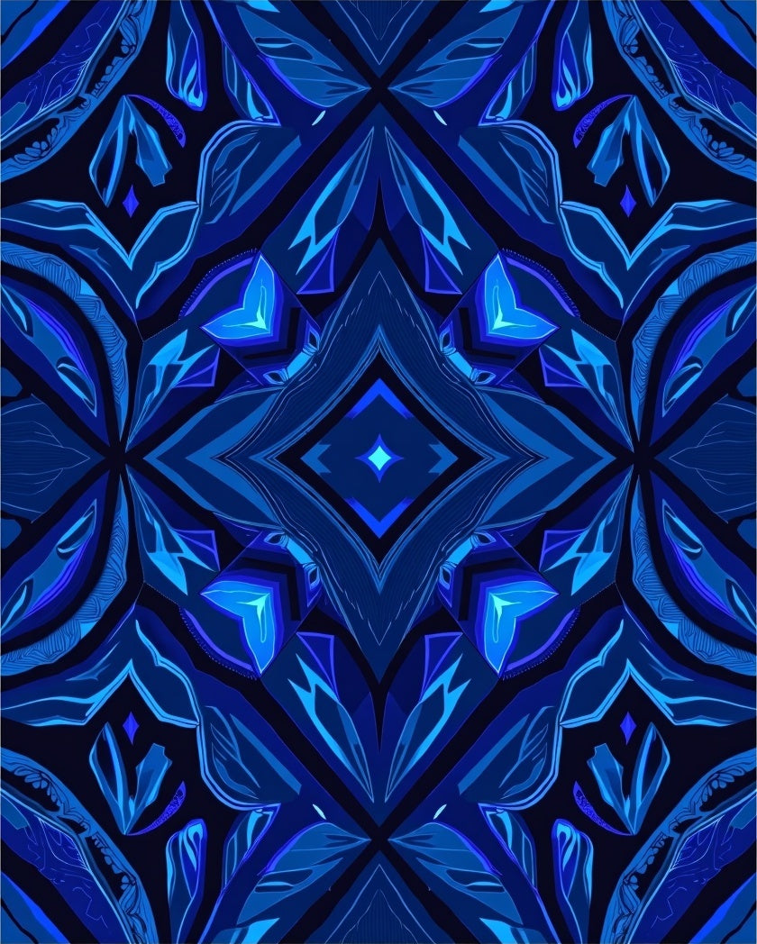 Deep Sapphire Geometric Crystal Blossom Rug