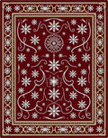 Deep Red Snowflake Medallion Border Rug